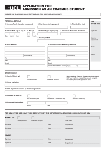 APPLICATION FOR ADMISSION AS AN ERASMUS STUDENT