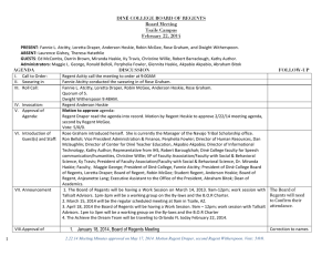 DINÉ COLLEGE BOARD OF REGENTS Board Meeting Tsaile Campus February 22, 2014