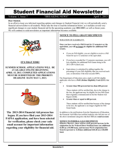Student Financial Aid Newsletter  April 1, 2013
