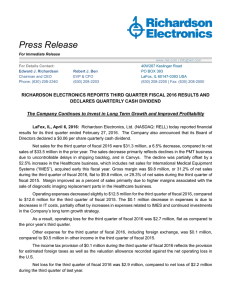 Press Release RICHARDSON ELECTRONICS REPORTS THIRD QUARTER FISCAL 2016 RESULTS AND