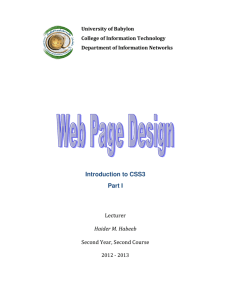 Introduction to CSS3 Part I Lecturer Second Year, Second Course