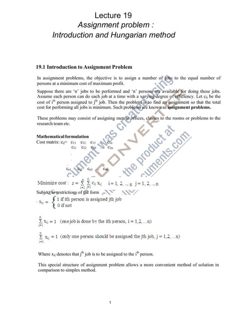 hungarian method assignment problem pdf