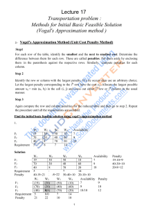 Lecture 17 Transportation problem : Methods for Initial Basic Feasible Solution