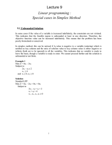 Lecture 9 Linear programming : Special cases in Simplex Method