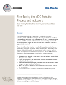 Fine-Tuning the MCC Selection Process and Indicators MCA Monitor