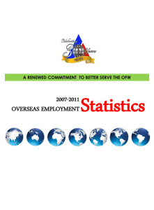 Statistics 2007-2011 OVERSEAS EMPLOYMENT A RENEWED COMMITMENT  TO BETTER SERVE THE OFW