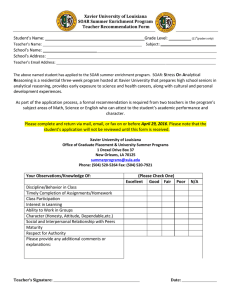Xavier University of Louisiana SOAR Summer Enrichment Program Teacher Recommendation Form S