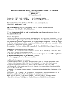 Molecular Structure and Organic Synthesis Laboratory Syllabus CHEM 4320 LB