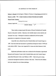 Robert L. Brunick for the degree of Master of Science... March 15, 2002. Title: Clonal Variation in Russet Norkotah and...