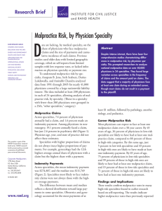 D Malpractice Risk, by Physician Specialty