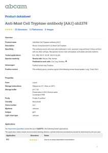 Anti-Mast Cell Tryptase antibody [AA1] ab2378 Product datasheet 29 Abreviews 8 Images