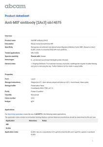 Anti-MIF antibody [2Ar3] ab14575 Product datasheet Overview Product name