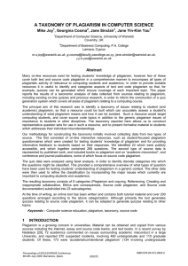 A TAXONOMY OF PLAGIARISM IN COMPUTER SCIENCE Mike Joy , Georgina Cosma