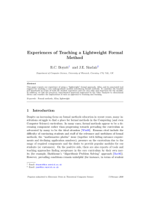 Experiences of Teaching a Lightweight Formal Method R.C. Boyatt and J.E. Sinclair