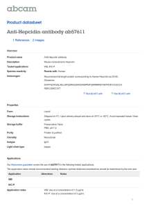 Anti-Hepcidin antibody ab57611 Product datasheet 1 References 2 Images