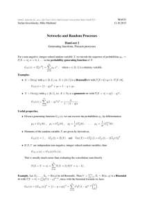 Networks and Random Processes Hand-out 2 Generating functions, Poisson processes