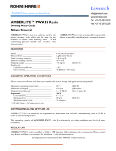 Lenntech  AMBERLITE™ PWA15 Resin Nitrate Removal