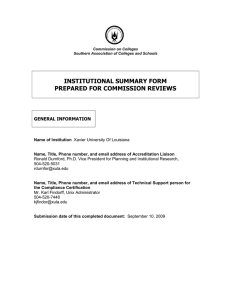 INSTITUTIONAL SUMMARY FORM PREPARED FOR COMMISSION REVIEWS  GENERAL INFORMATION