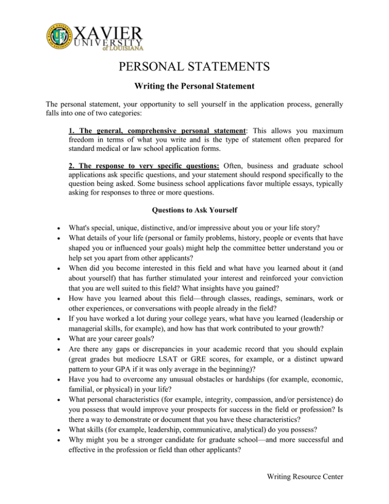 write a personal statement about yourself