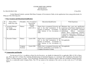 COCHIN SHIPYARD LIMITED KOCHI-682015 (P&amp;A Department) No. P&amp;A/18(186)/13-(B)