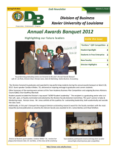 Annual Awards Banquet 2012 Division of Business  Xavier University of Louisiana  Highligh ng our future leaders