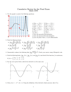 Cumulative Review for the Final Exam Math 1070 y