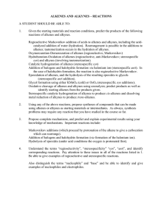 ALKENES AND ALKYNES – REACTIONS  A STUDENT SHOULD BE ABLE TO: 1.