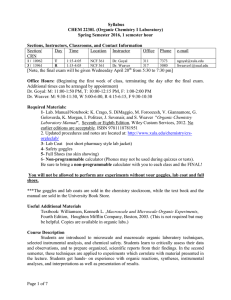 Syllabus CHEM 2230L (Organic Chemistry I Laboratory)