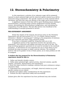 12. Stereochemistry &amp; Polarimetry