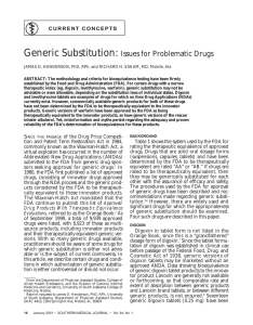 Generic Substitution: Issues for Problematic Drugs