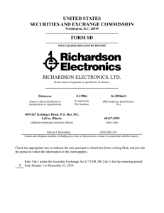 UNITED STATES SECURITIES AND EXCHANGE COMMISSION FORM SD RICHARDSON ELECTRONICS, LTD.