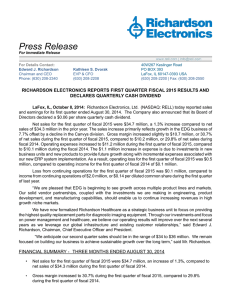 Press Release RICHARDSON ELECTRONICS REPORTS FIRST QUARTER FISCAL 2015 RESULTS AND