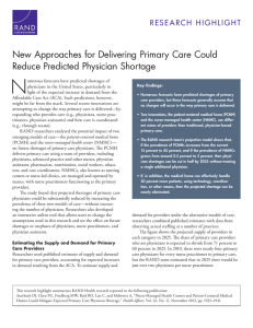 N New Approaches for Delivering Primary Care Could Reduce Predicted Physician Shortage