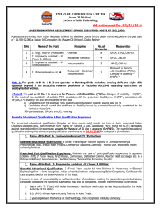 Advertisement No. DR/R1/2016 INDIAN OIL CORPORATION LIMITED (Assam Oil Division)