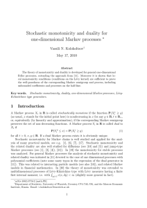 Stochastic monotonicity and duality for one-dimensional Markov processes ∗ Vassili N. Kolokoltsov