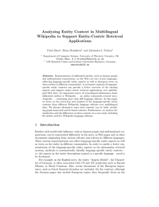 Analysing Entity Context in Multilingual Wikipedia to Support Entity-Centric Retrieval Applications Yiwei Zhou