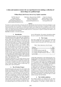 A data and analysis resource for an experiment in text... micro-blogs on a political topic