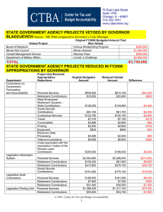 STATE GOVERNMENT AGENCY PROJECTS VETOED BY GOVERNOR BLAGOJEVICH