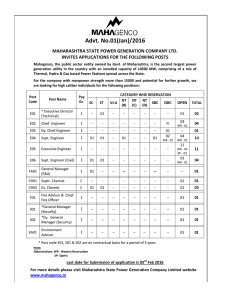 Advt. No.01(Jan)/2016 MAHARASHTRA STATE POWER GENERATION COMPANY LTD.