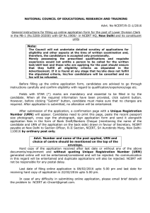 NATIONAL COUNCIL OF EDUCATIONAL RESEARCH AND TRAINING  Advt. No NCERT/R-II-1/2016