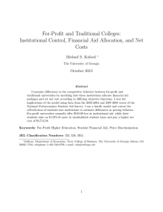 For-Profit and Traditional Colleges: Institutional Control, Financial Aid Allocation, and Net Costs