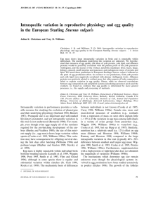 Intraspecific variation in reproductive physiology and egg quality Sturnus ulgaris