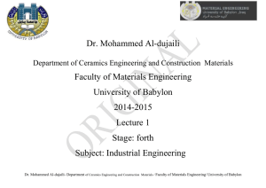 Dr. Mohammed Al-dujaili Faculty of Materials Engineering University of Babylon