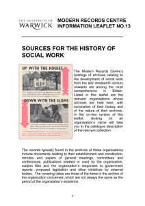 SOURCES FOR THE HISTORY OF SOCIAL WORK  MODERN RECORDS CENTRE