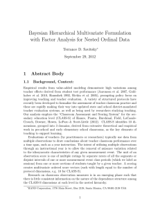 Bayesian Hierarchical Multivariate Formulation with Factor Analysis for Nested Ordinal Data 1