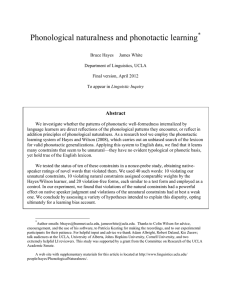 Phonological naturalness and phonotactic learning  * Abstract