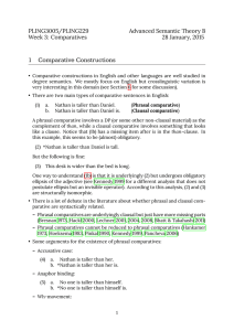 1 Comparative Constructions PLING3005/PLING229 Advanced Semantic Theory B Week 3: Comparatives