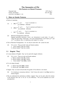 The Semantics of Phi Phi-Features on Bound Pronouns 1 More on Gender Features