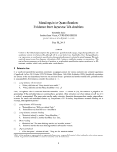 Metalinguistic Quantification: Evidence from Japanese Wh-doublets Yasutada Sudo Institut Jean Nicod, CNRS/ENS/EHESS