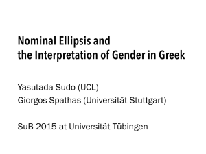 Nominal Ellipsis and the Interpretation of Gender in Greek Yasutada Sudo (UCL)